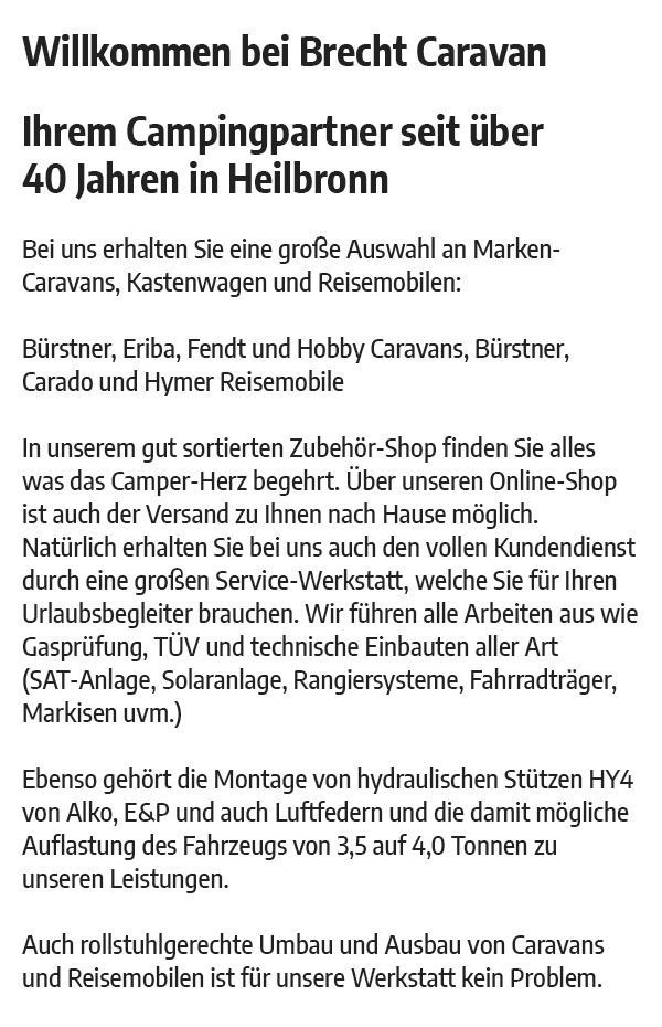 Campingwagen Vermietung & Reisemobile Ersatzteile in  Esslingen (Neckar) - Wäldenbronn, Weil, Wiflingshausen, Serach, Sirnau, Sulzgries und Berkheim, Pliensauvorstadt, Rüdern